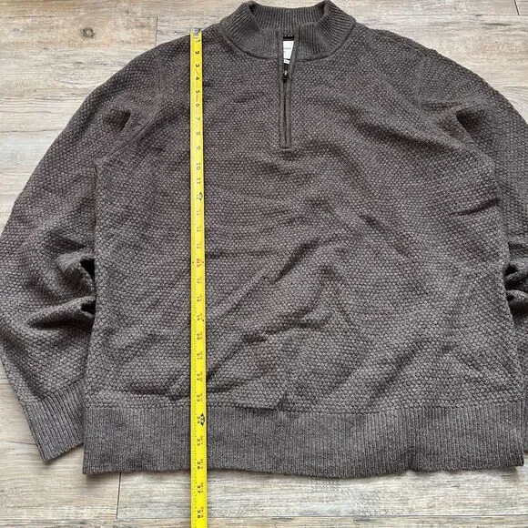 Billy Reid Merino Wool Mock Sweater $298 Gray Brown Quarter Zip XL Knit Pullover